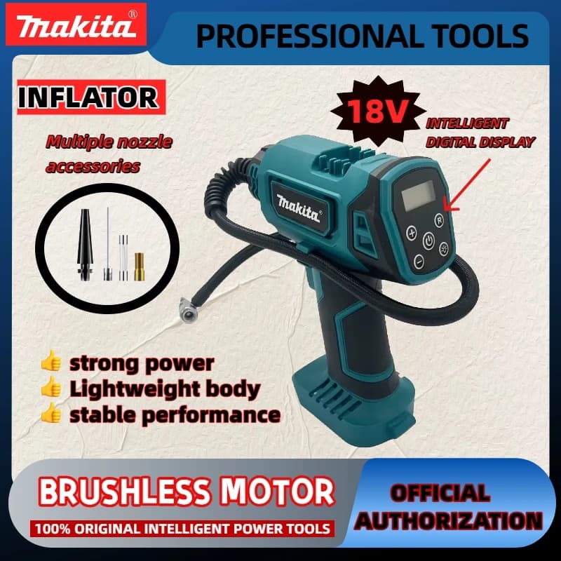 Compressore d'aria elettrico per gonfiaggio a batteria montato su auto Makita Pompa d'aria automatica Compressore d'aria portatile per pneumatici per auto