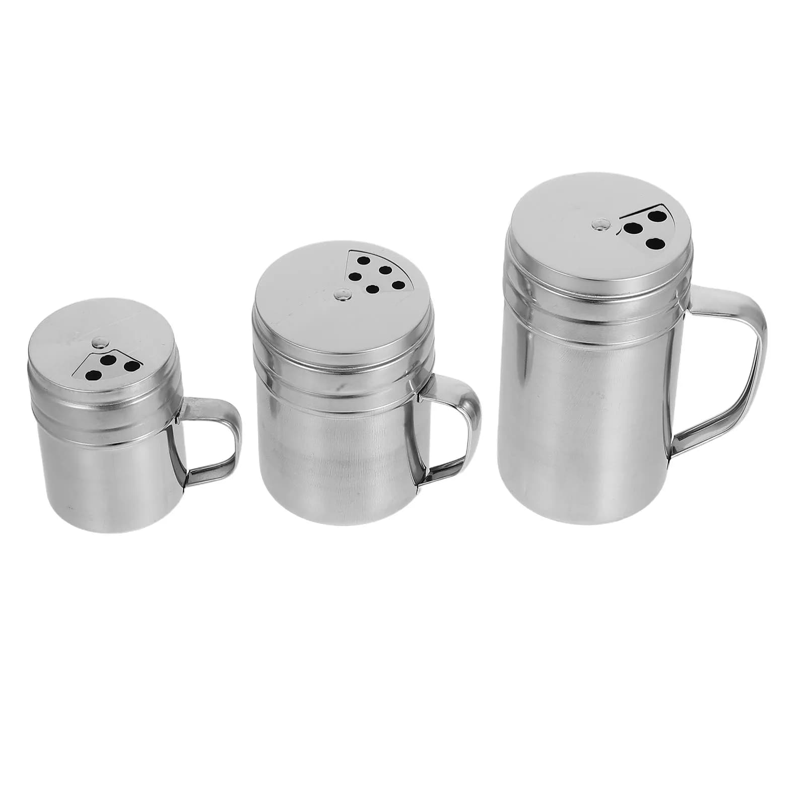 Set di 3 Dispenser per Spezie in Acciaio Inox, Contenitori Rotanti con Manico, Scatola Universale per Condimenti da Cucina