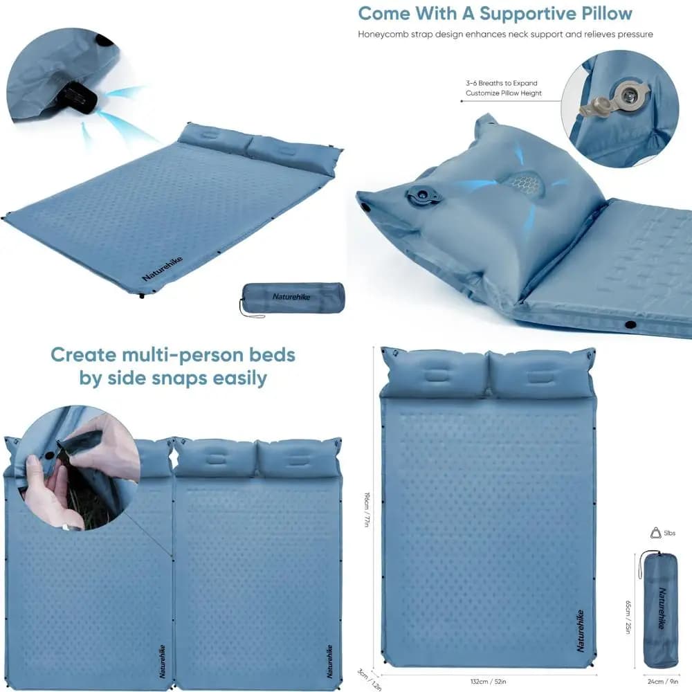 Materassino portatile autogonfiabile con cuscino, comodo tappetino da campeggio patchwork per zaino in spalla, escursioni e avventure all'aria aperta