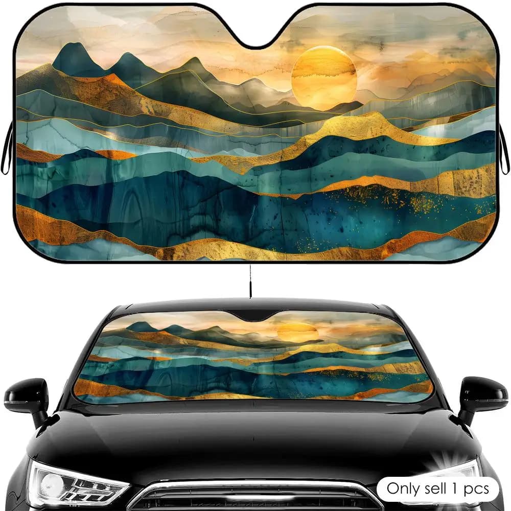 Parasole Pieghevole Universale per Parabrezza Auto Cool Mountain Land, Protezione UV e Isolamento Termico