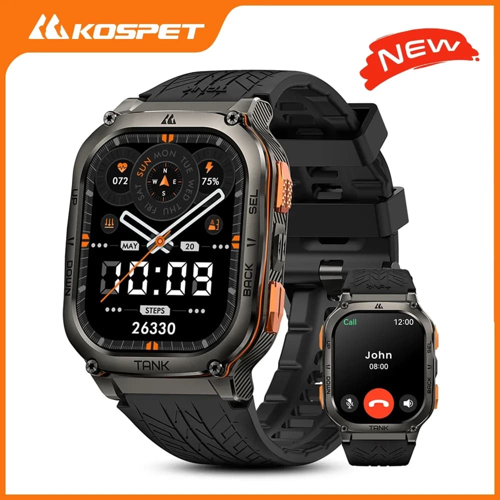 KOSPET TANK M3 Ultra GPS Smart Watch per uomo Acciaio inossidabile 5ATM Impermeabile Chiamata Bluetooth 24/7 Monitor sanitario per Android iOS