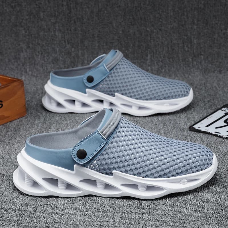 Sandali Estivi da Uomo per Sport all'Aperto, Antiscivolo, Mezze Ciabatte Traspiranti con Fodera in Rete, Scarpe da Spiaggia Slip-On con Suola Piatta in Gomma