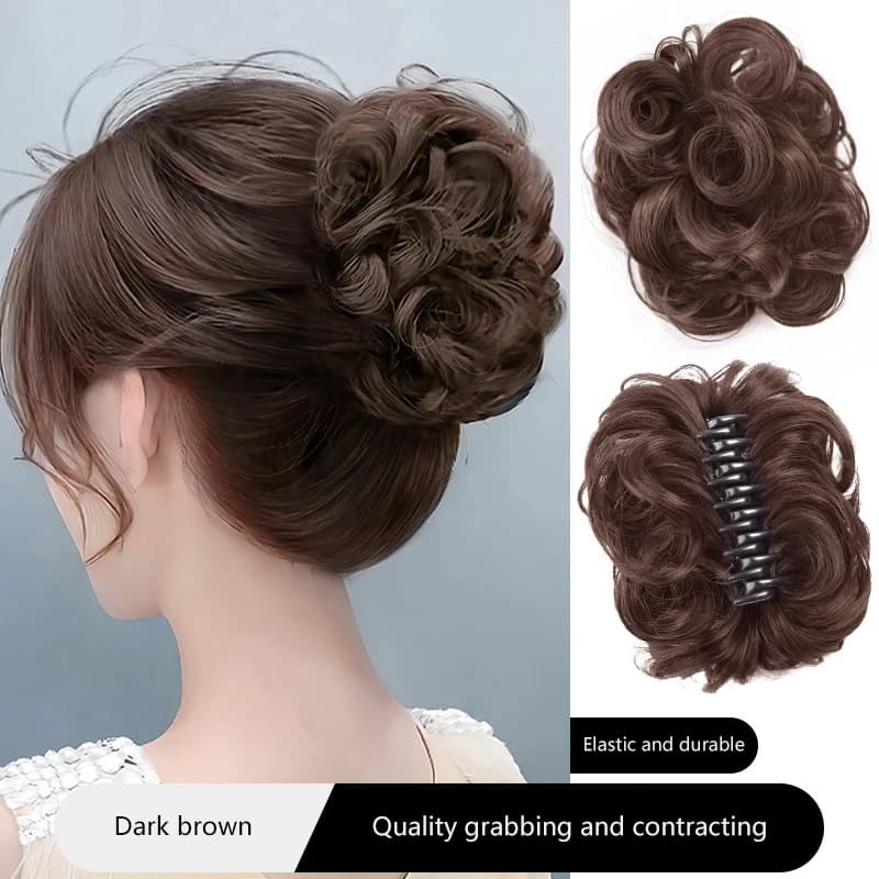 Chignon Sintetico Effetto Naturale, Parrucca Ricciola Disordinata, Clip a Bocciolo di Fiore, Elastico, Pezzi di Capelli Finti da Donna, Seta Resistente alle Alte Temperature