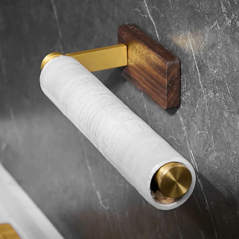 Portarotolo da Bagno in Noce Dorato Spazzolato, Senza Foratura, Porta Carta Igienica Verticale/a Parete, Mensola per Bagno