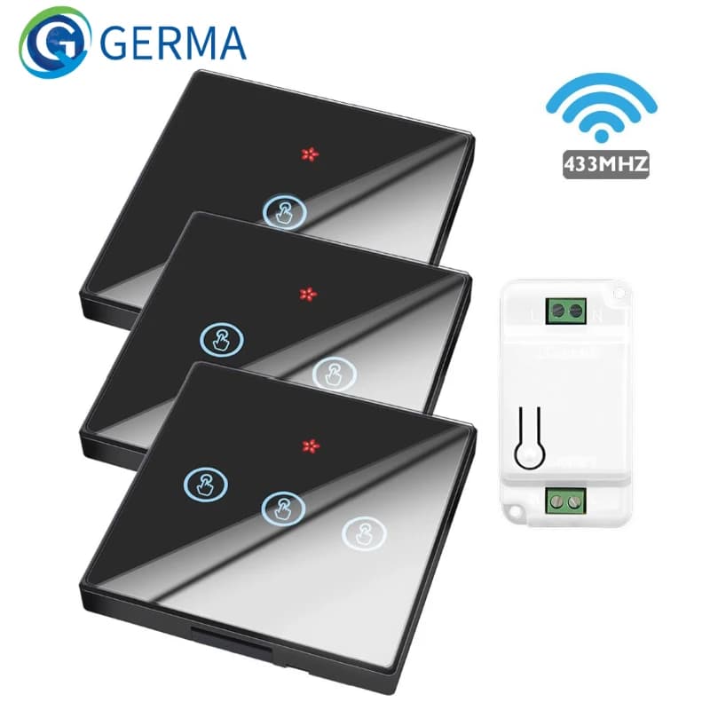 GERMA Smart Home Interruttore tattile wireless Luce elettrica 433 Mhz Telecomando Schermo in vetro Pannello a parete Ricevitore pulsante Lampada a LED