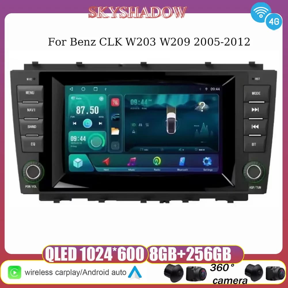 254mm 8G + 256G Carplay Auto Android 14.0 4G LTE 360 IPS Lettore DVD per auto GPS WIFI Bluetooth Radio per Benz CLK W203 W209 2005-2012