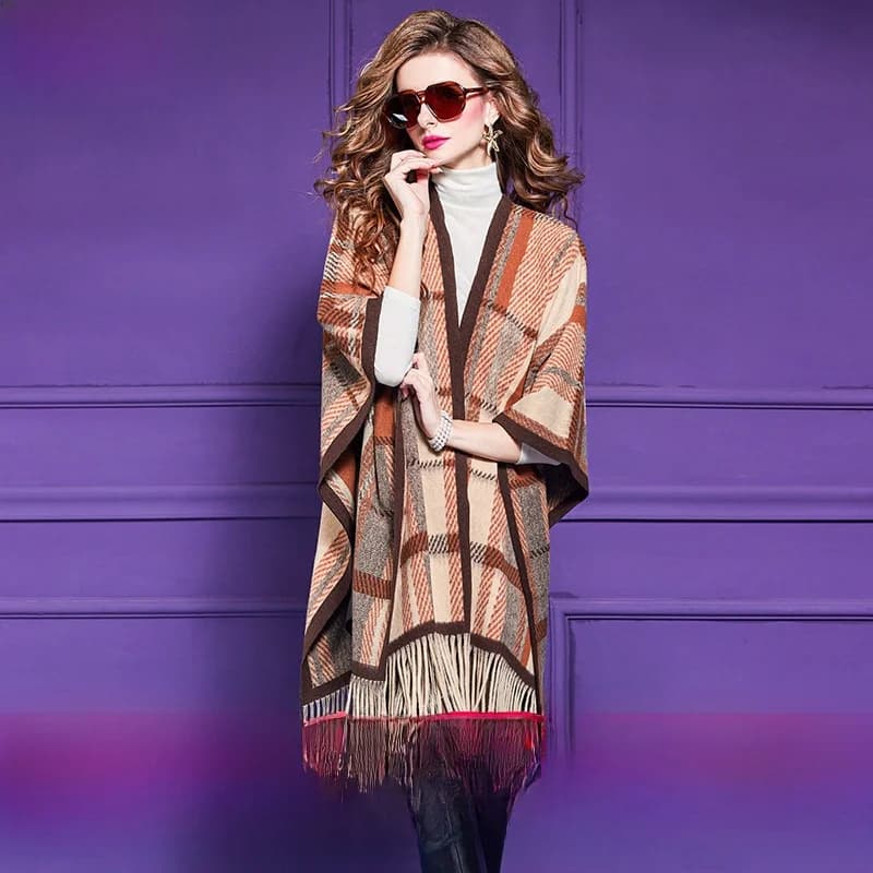 Elegant Plaid Scarf Shawl Women's Winter Thickened Tassel High-End Feel Dual-use Lady's Coat Stylish Cowl Neck Wrap