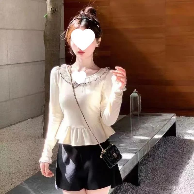 New Contast Color Lace Collar Gentle Short-sleepked T-shirt for Women Summer New Thin Fit Slimming Short Top WOMEN'S Shirt Wh2