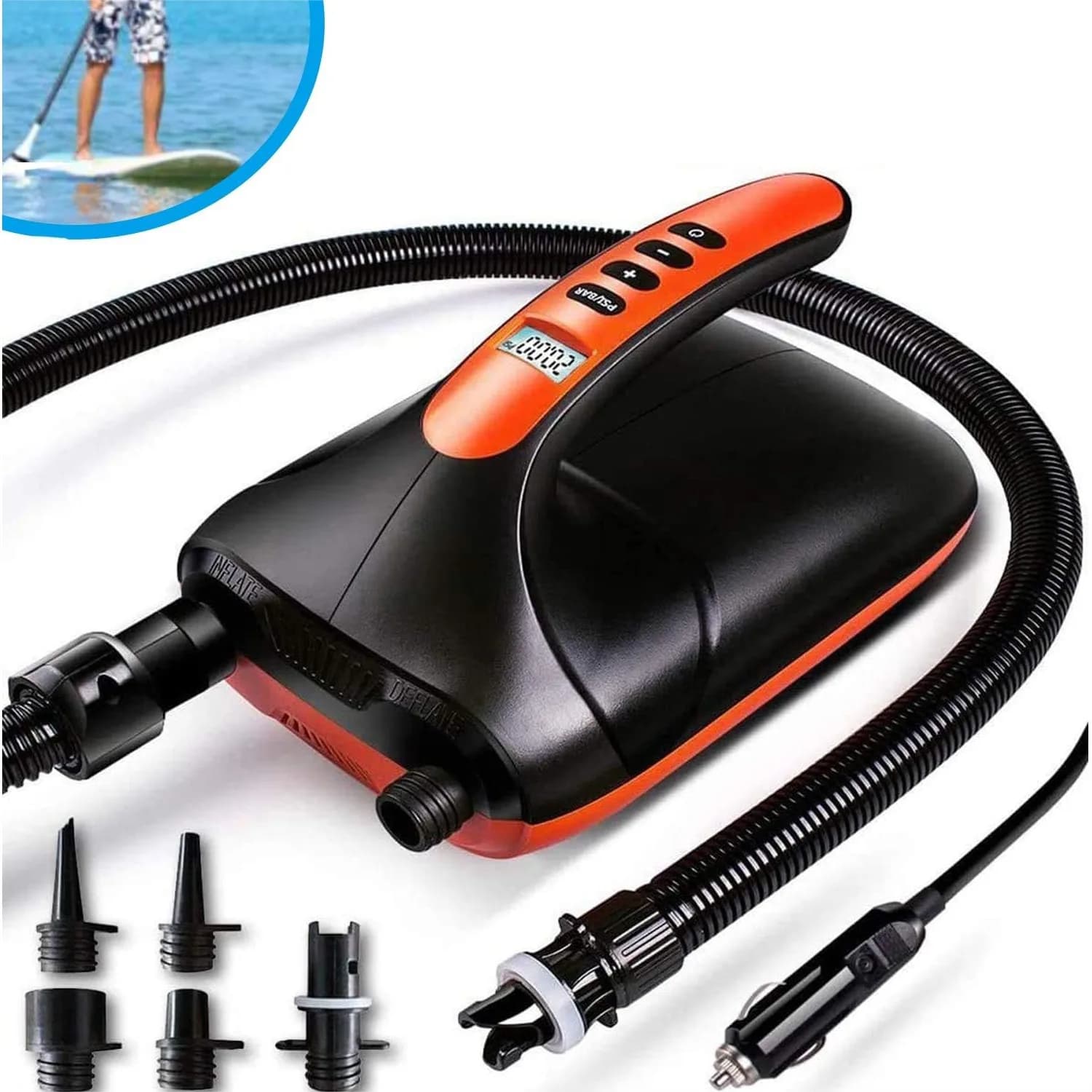 Pompa Elettrica ad Alta Pressione per SUP, Gonfiatore a Doppio Stadio 20PSI per Tavole da Stand Up Paddle Gonfiabili, Kayak, Barche con Funzione Automatica