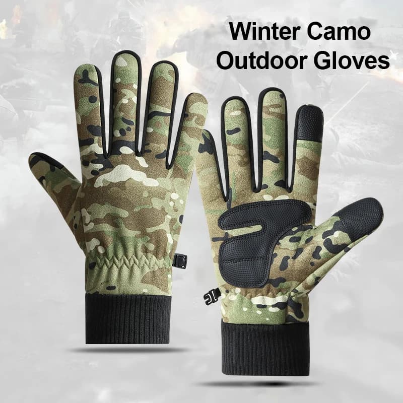 Winter Camo Men's Gloves Hunting Cycling Touch Screen Fleece Lined Thermal Anti‑slip Fishing Outdoor Sports Gloves Windproof