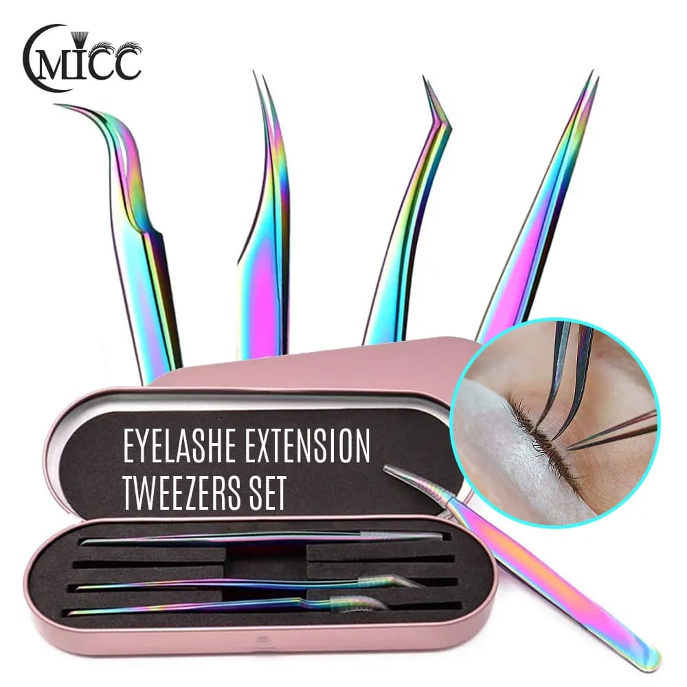 4 pezzi pinzette per ciglia arcobaleno set pinzette super dure in acciaio inossidabile strumenti per il trucco accessori per nail art strumenti per la raccolta di strass