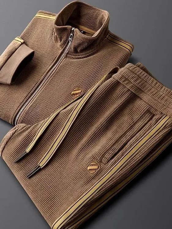 Completo da Uomo Trendy Slim Fit con Giacca e Pantaloni a Righe, Lussuoso Completo Sportivo Casual Caldo Autunno Inverno a Maniche Lunghe
