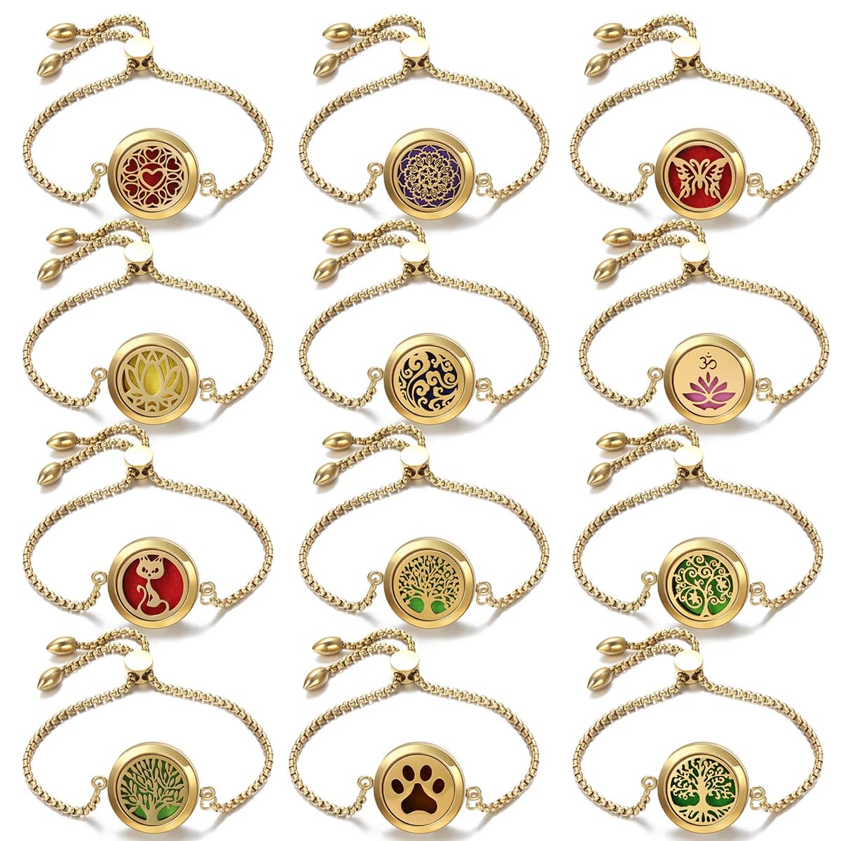 Golden Hollow Pattern Stainless Steel Aromatherapy Adjustable Bangle Essential Oil Diffuser Perfume Locket Bracelet Jewelry Gift