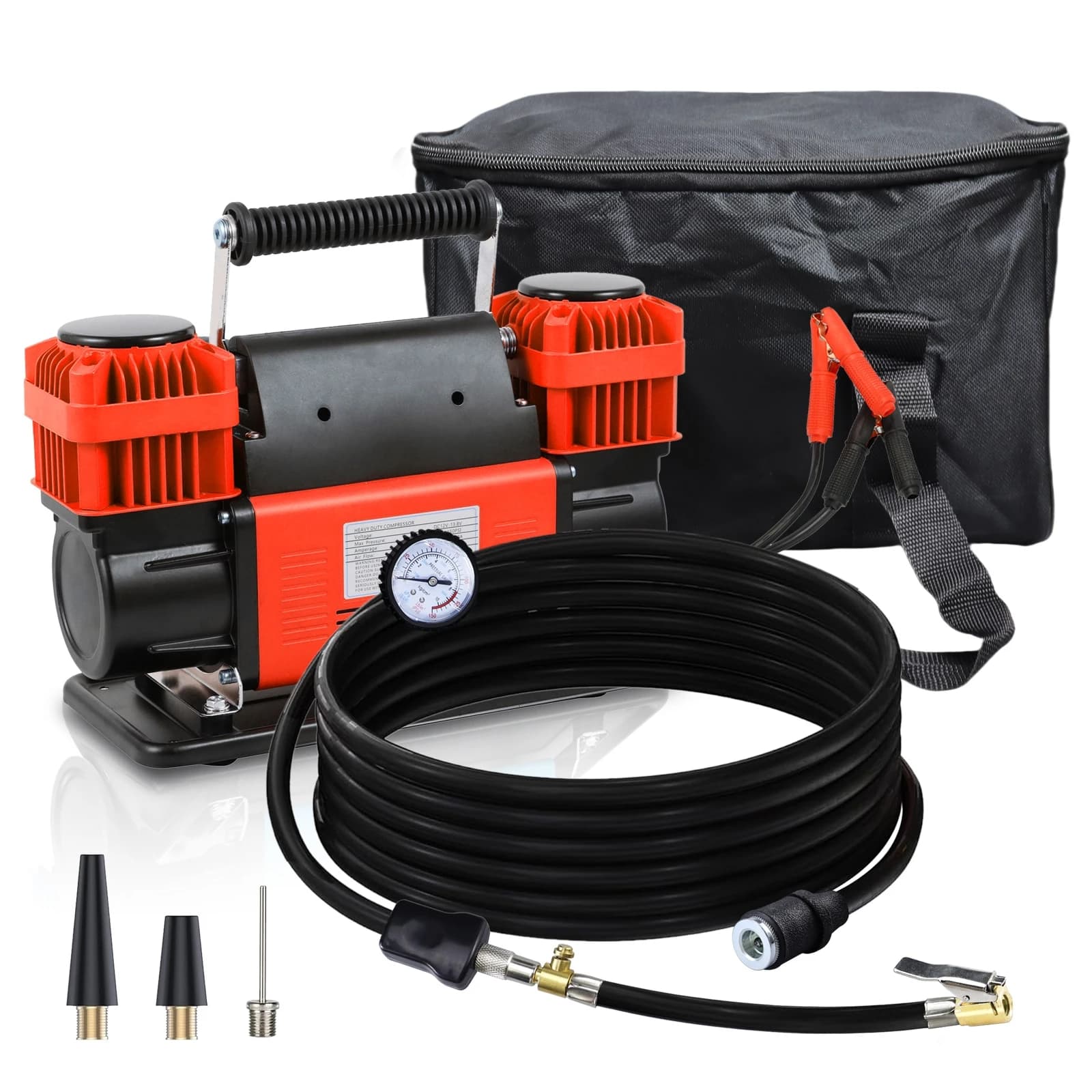Gonfiatore per pneumatici resistente con accessori per auto, pompa per compressore d'aria in metallo 12V 150PSI con adattamento