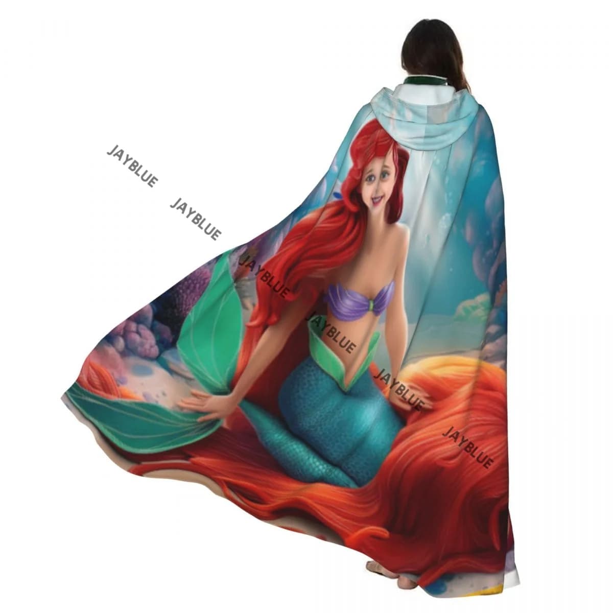 Unisex Witch Party Reversible Hooded Adult Vampires Cape Cloak Beautiful Mermaid In Underwater World