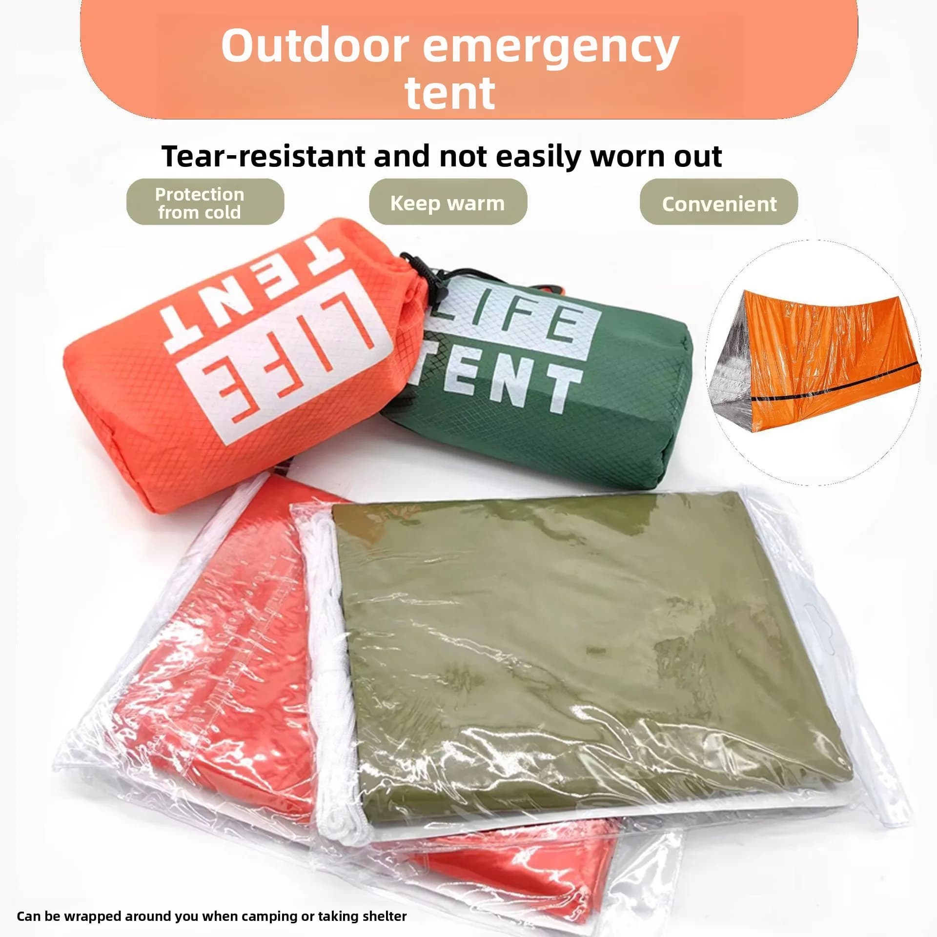 Kit Tenda di Sopravvivenza per Emergenze Personali, Tenda Tubolare in Mylar, Sacco a Pelo Impermeabile, Coperta Termica SOS Riutilizzabile per Esterni