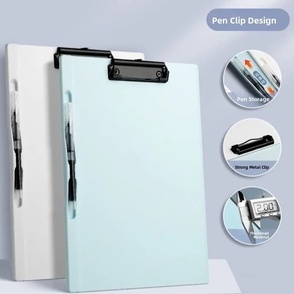 A4 File Folder Clipboard with Pen Holder Letter Size Writing Clipboard Metal Clip Plastic Writing Splint School Office