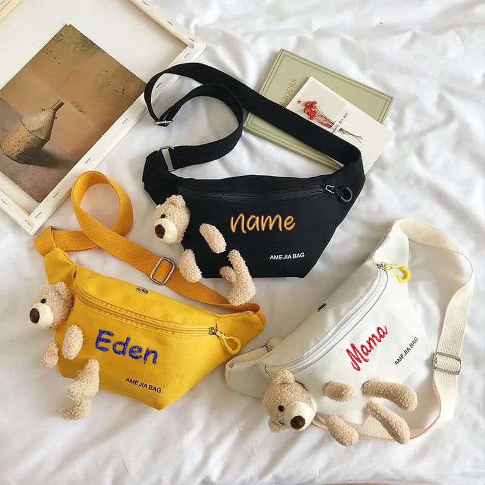 Customized Versatile Mini Embroidery New Cute Little Bear Casual Cartoon Canvas Chest Bag Female Student Western Style Gift Bag