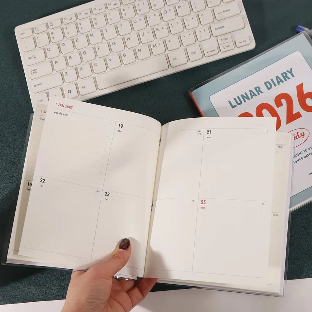 Agenda 2026 Minimalista con Calendario, Diario di Studio per Studenti, Planner con Copertina Rigida in PVC, Taccuino per Studenti