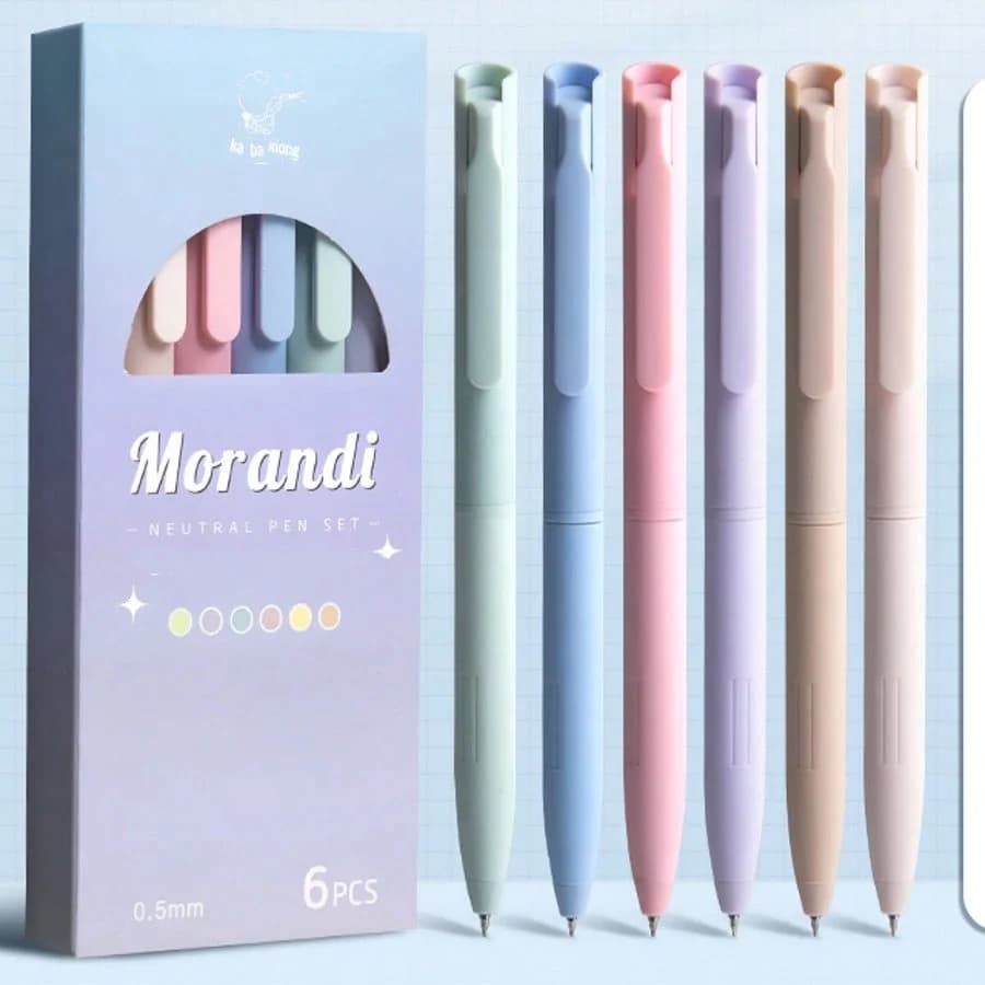 Set Regalo di 6 Penne Gel Retrattili Multicolore Stile INS, Punta ST 0.5mm, Asciugatura Rapida, Colori Morandi, Ideali per Appunti e Marcature