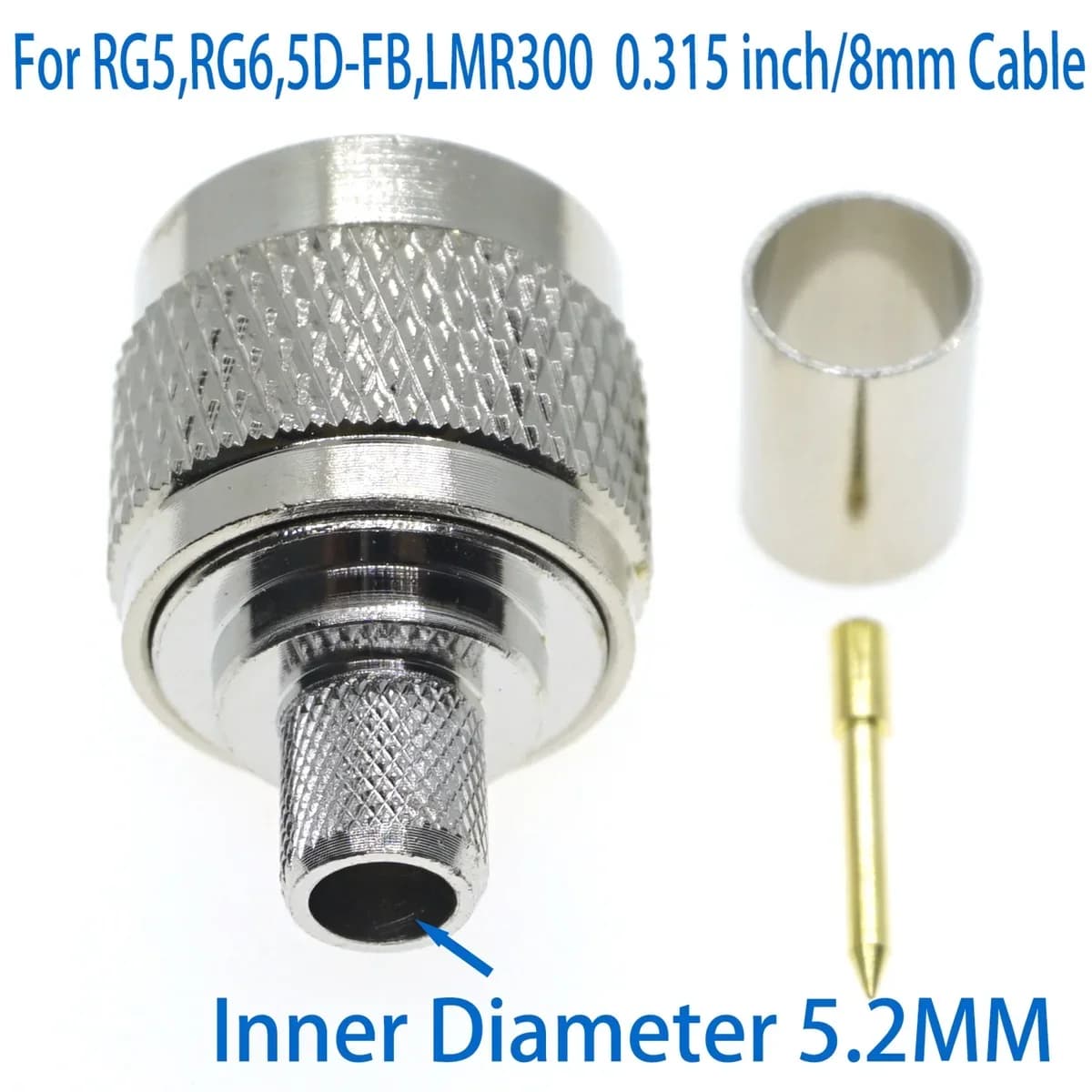 RG5 RG6 5D-FB LMR300 cable connector RF brass nickel plated 50ohm coaxial cable coaxial