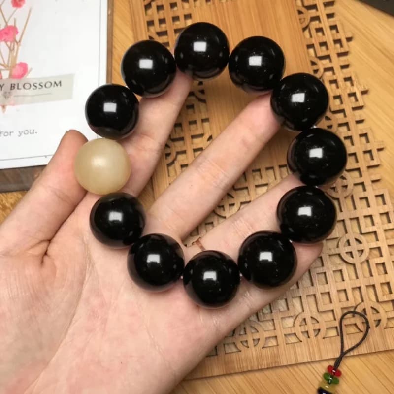 Black buffalo horn bracelet for men and women, prayer , Buddhist , hand beads, bamboo silk pattern, collectible gift,
