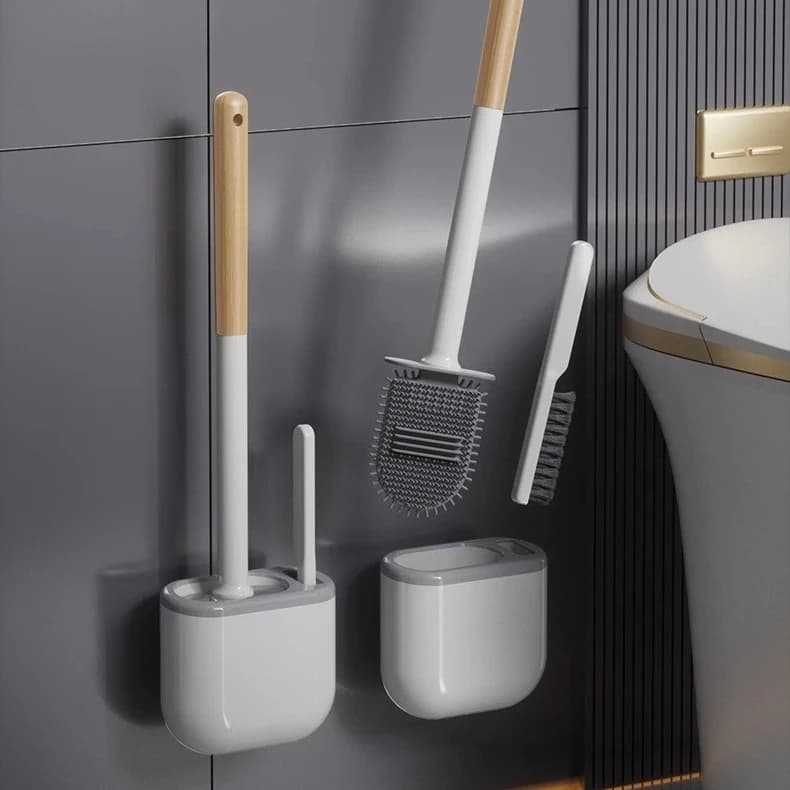 Set di scopini per WC a parete Scopino per WC in silicone per bagno domestico Spazzola per pulizia a manico lungo Scopino per WC multifunzionale