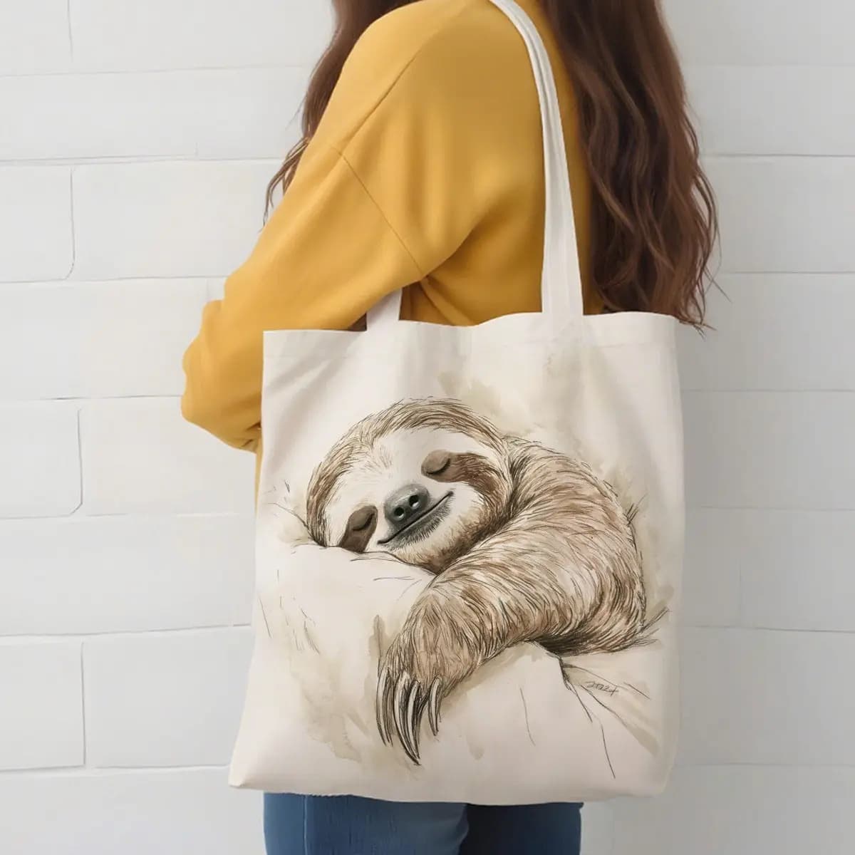 Borsa tote Sleeping Sloth da 1 pezzo, borsa per la spesa riutilizzabile, adatta per l'uso quotidiano, shopping, scuola, viaggi, un regalo accogliente per gli amanti degli animali