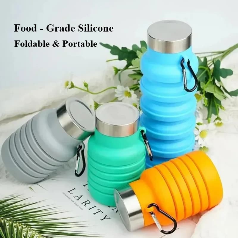 Tazza pieghevole per alimenti - Bottiglia d'acqua pieghevole in silicone per uso alimentare, tazza pieghevole portatile da esterno da 500 ml adatta per gli sport all'aria aperta