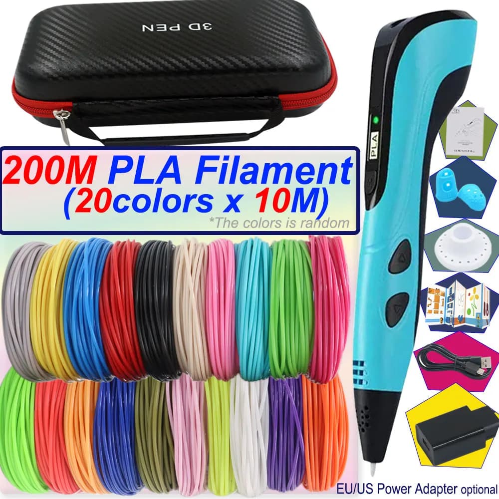 3D Pen for Children with Power Adapter Filament PLA Color 20/30, 3D Printing Pen, 3D Creative Toy Gift for Children with Transport Case