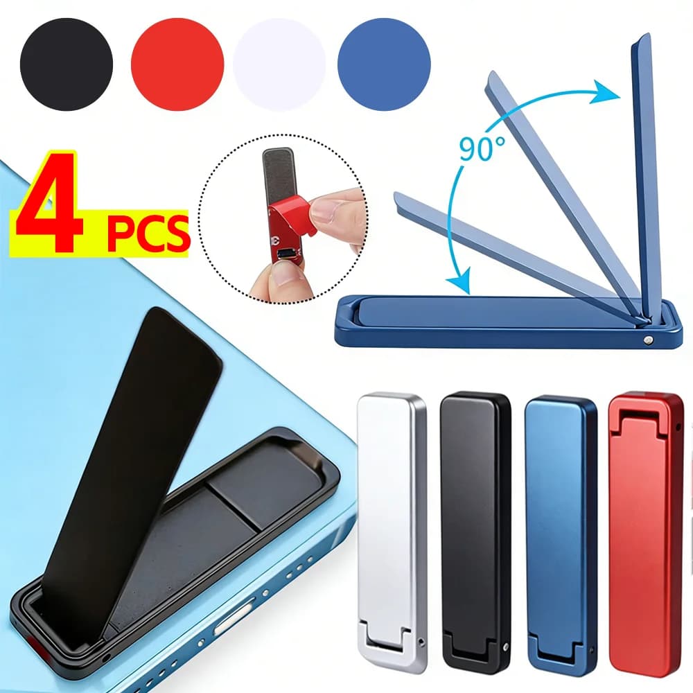 1-4pcs Ultra Thin Mini Metal Folding Alloy Phone Bracket Back Sticker Invisible Phone Desktop Stand for IPhone Samsung Laptop