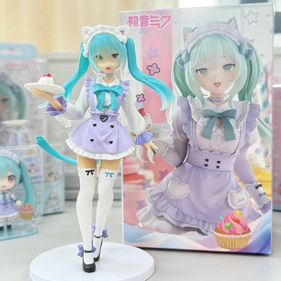 Nuova Statuetta Anime Hatsune Miku F:NEX Piapro Miku 1/7 Scala Maid con Orecchie da Gatto, 19cm, Modellino Carino per Decorazione Casa, Regalo per Amanti degli Anime