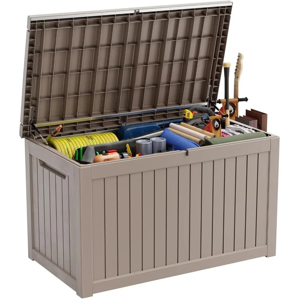 Contenitore da Esterno in Resina da 280 Galloni con Chiusura, Resistente alle Intemperie e ai Raggi UV, per Cuscini, Attrezzi e Accessori per Piscina