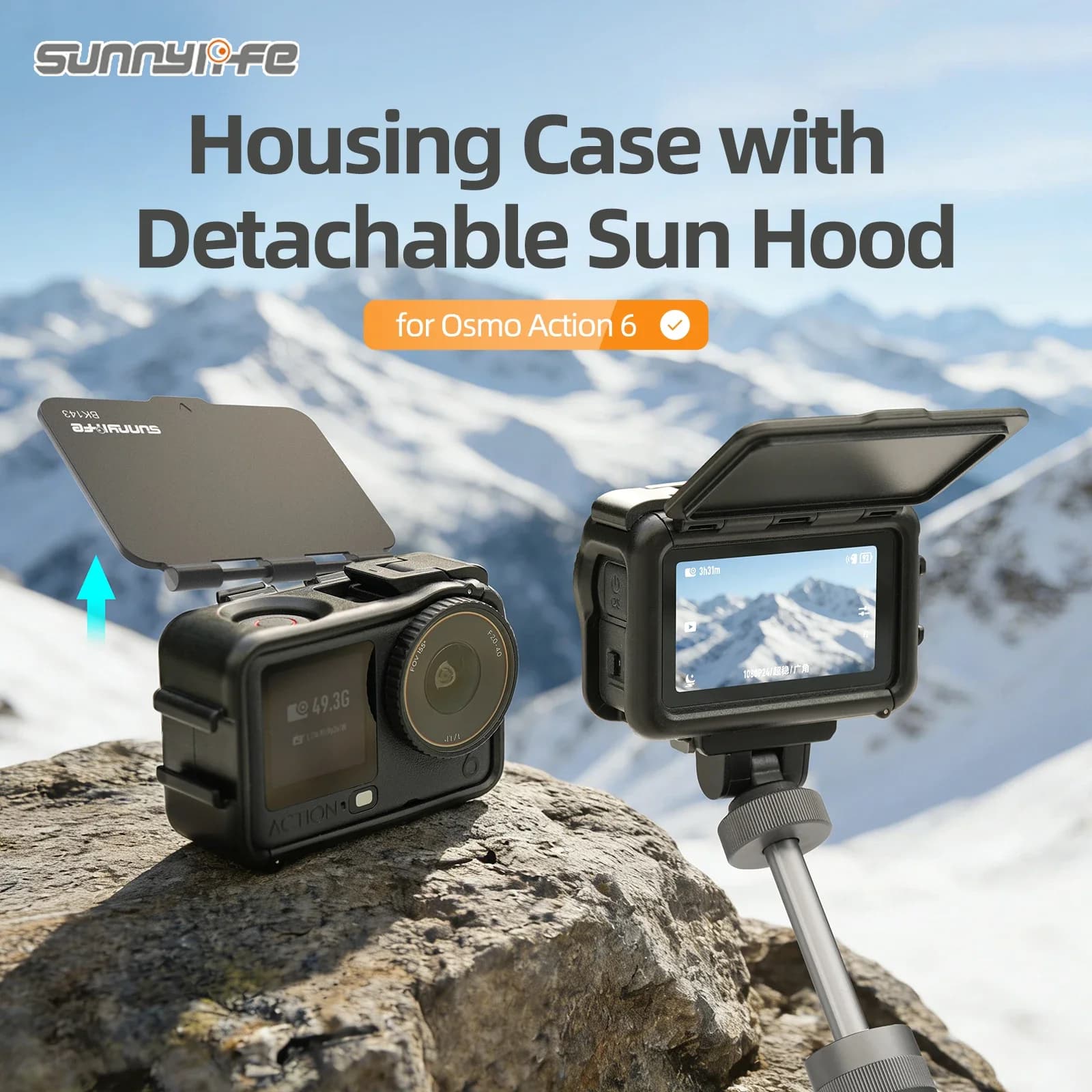 Protective Housing in Plastic for DJI Osmo Action 6, Protective Sand Complete with Quick Hook with Cold Shoe Expansion Accessories