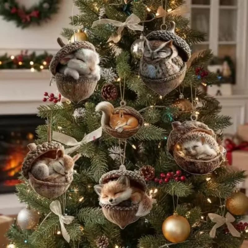 Simpatico ciondolo natalizio con animali in acrilico 2D, albero di Natale, decorazione da appendere, regalo di Capodanno, forniture per feste di Natale Navidad