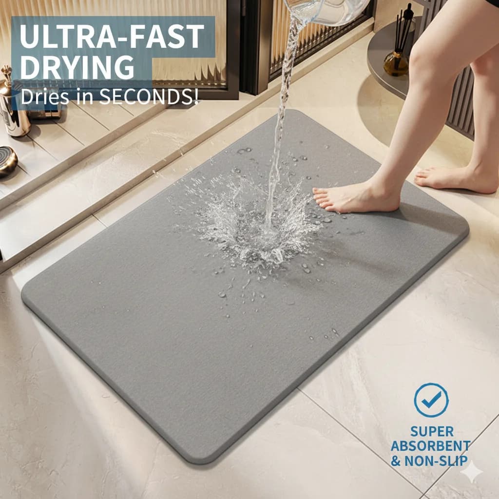 Stone Diatomite Earth Bath Mat High Water Absorbing Diatomite Rug Quick Dry Non Slip Shower Floor Mats Bathroom Toilet Kitchen