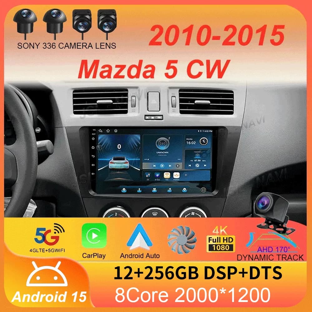 Android 15 Carplay Auto Per Mazda 5 CW 2010 2011 2012 2013 2014 2015 Multimedia Autoradio Lettore di Navigazione Video WIFI + 4G DSP