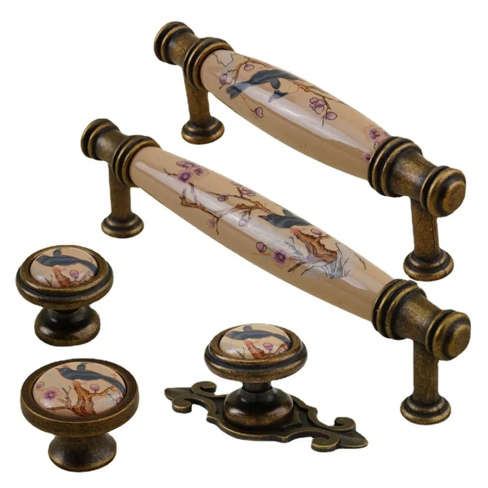 1pc ceramica bronzo antico armadio tirare porcellana cassetto manopole uccello hardware tira per bambini manopole per mobili da cucina di casa