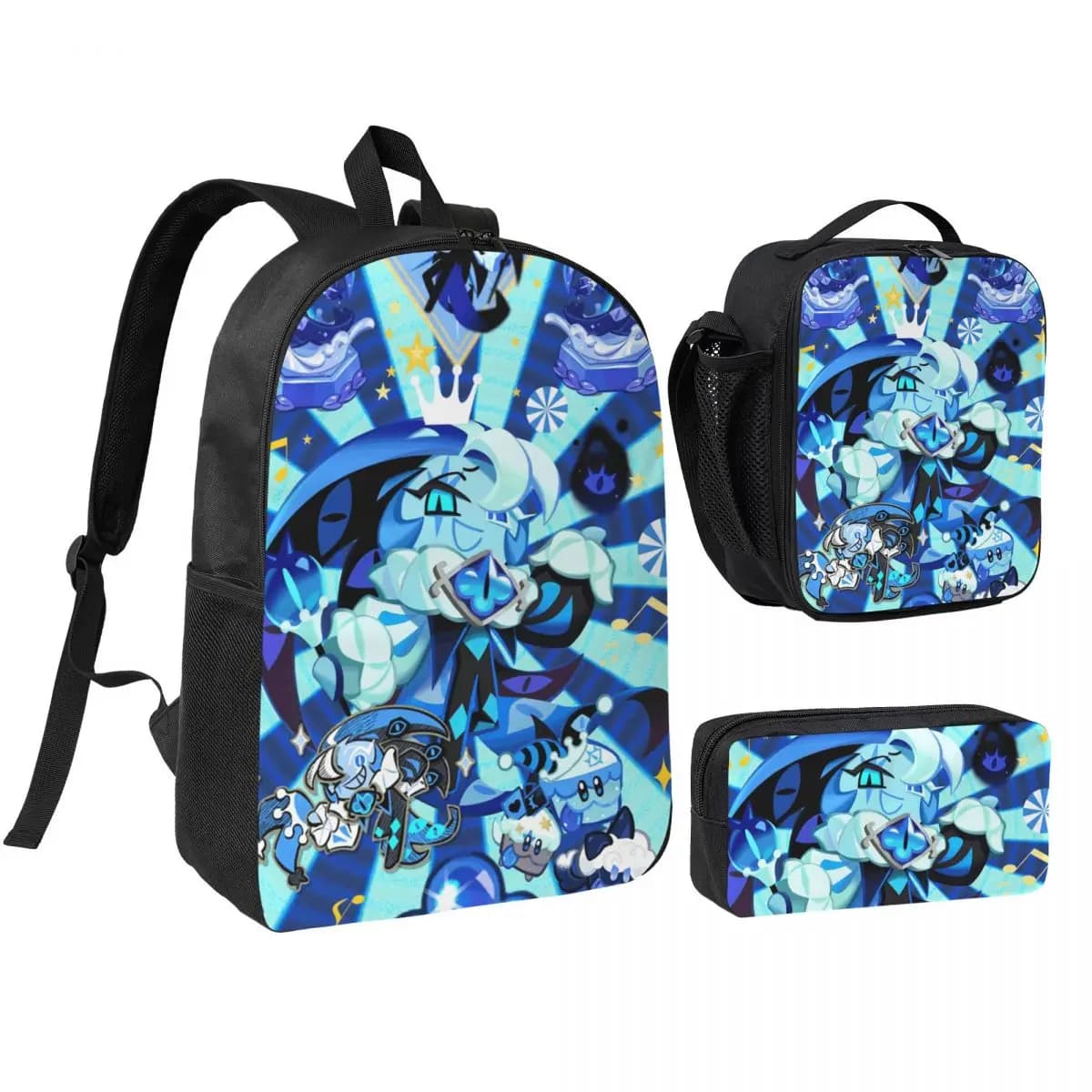 Zaino Shadow Milk Cookie Run Kingdom, borsa per libri per studenti, borsa per la scuola, borse a tracolla per computer, 3 pezzi, borsa termica per il pranzo, astuccio per matite