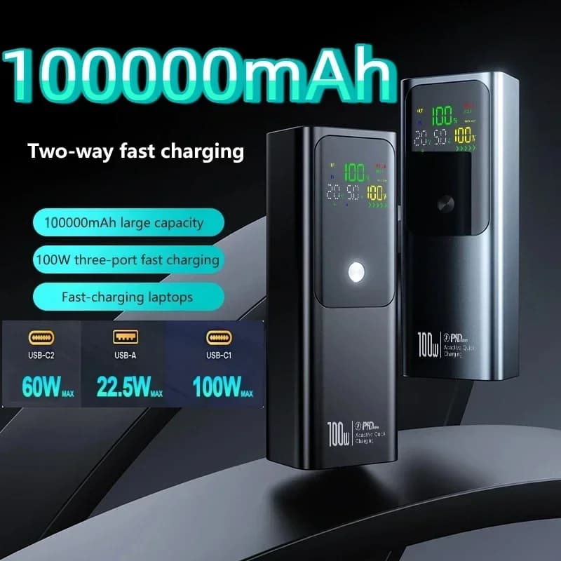 New PD 100W Power Bank 100000mAh External Battery Capacity Fast Charging Portable Charger Powerbank For Laptop iPhone Samsung