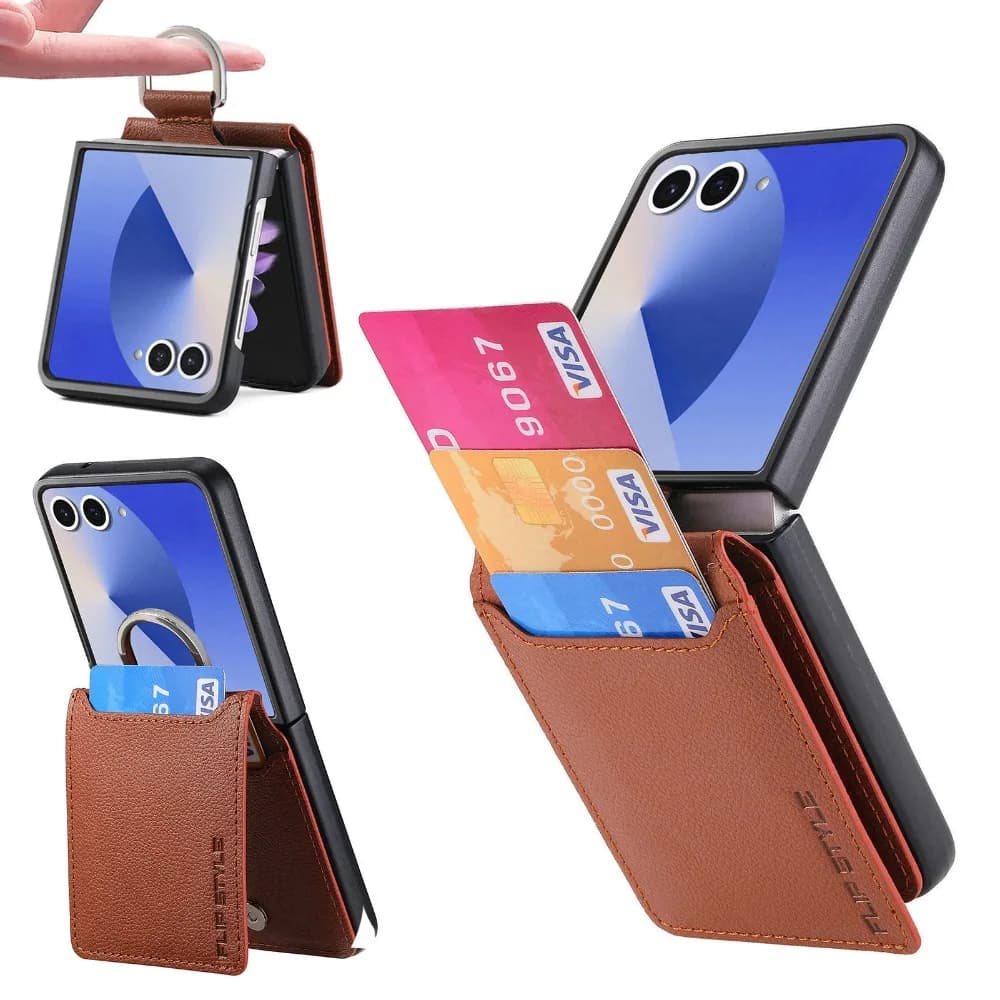Lychee Pattern Wallet Phone Case Card Holder For Samsung Galaxy Z Flip 7 6 5 4 3 2 1 Flip7 Flip6 Flip5 Flip4 Flip3 Flip 5G