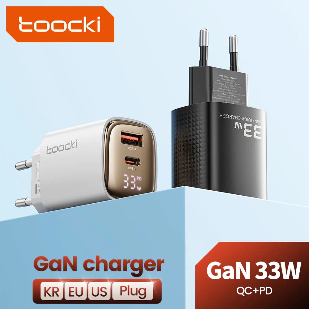 Toocki 33W GaN Caricatore USB C Display digitale Caricatore di tipo C a ricarica rapida per iPhone 15 14 13 12 Samsung Galaxy S23 S22 Xiaomi