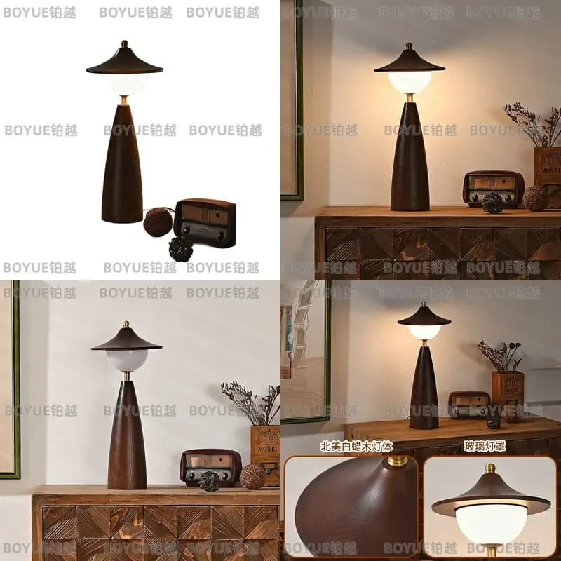 American Retro Walnut Desk Lamp Medieval Style Bedside Reading Light Warm Atmosphere Decor for Bedroom Hotel Room Interior