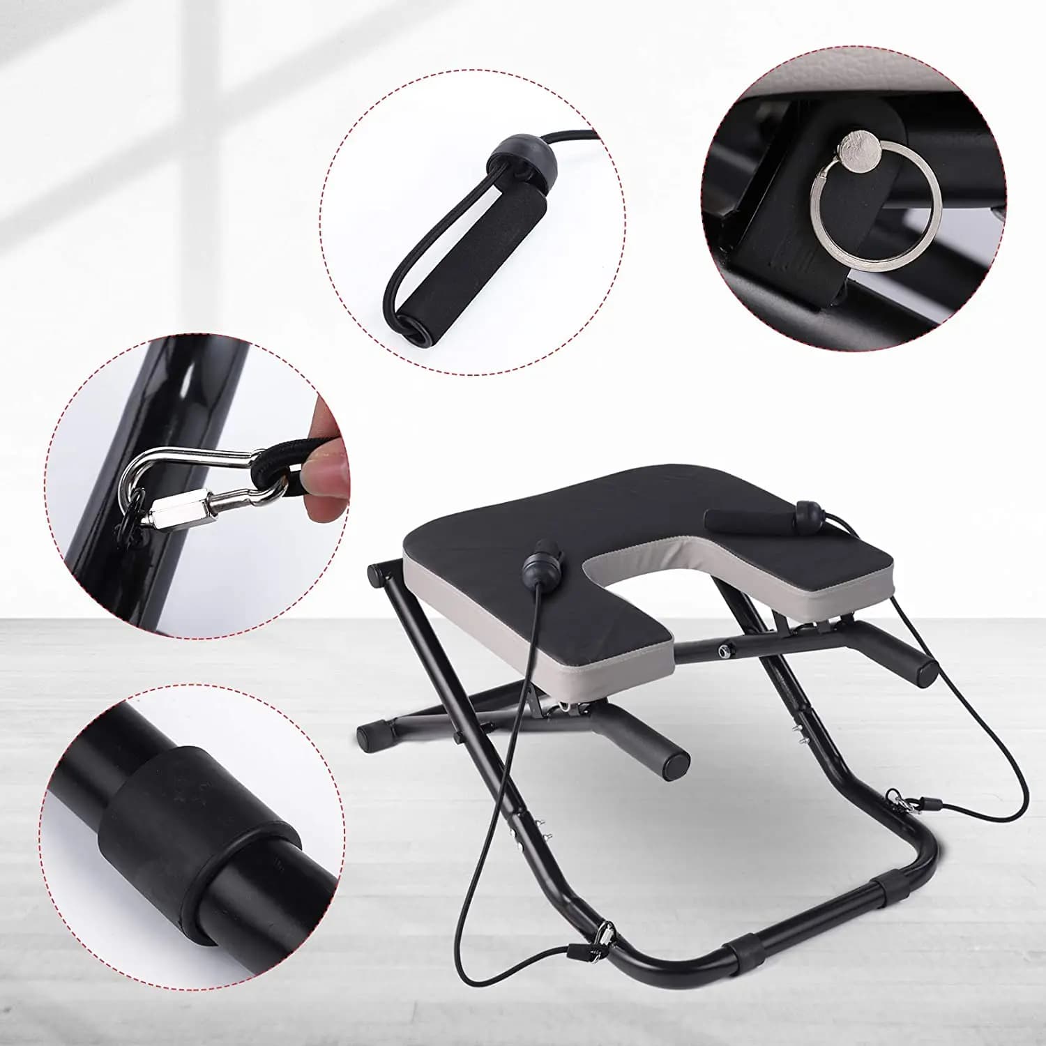 Adjustable Foldable Yoga Chair for Fitness with Resistance Bands Reversal Stool Yoga Head Bench Training Equipment