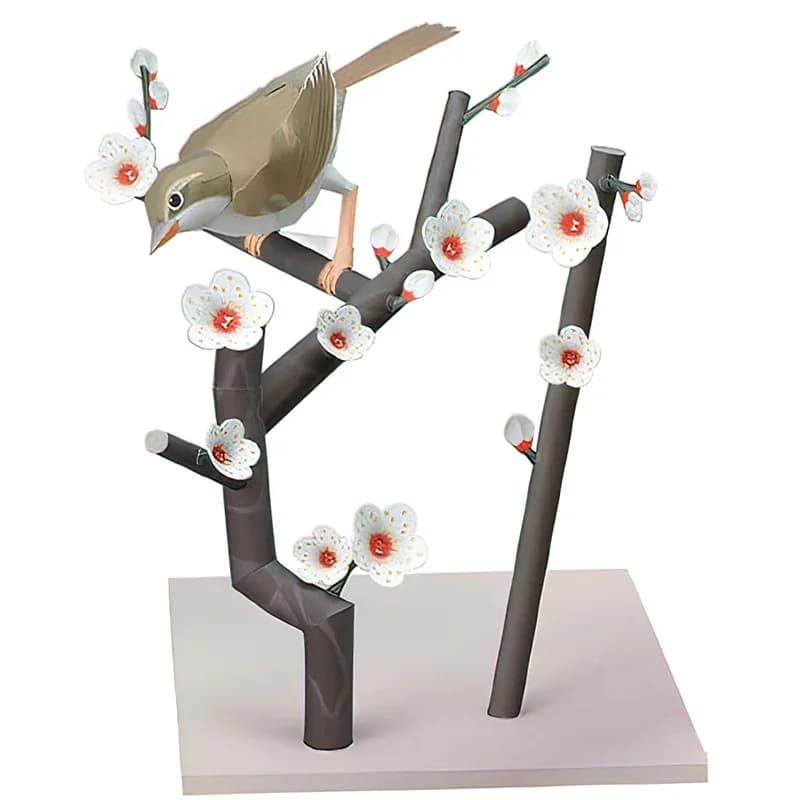 Plum Bossom Warbler Bird Origami Art Mini 3D Folded Paper Model Papercraft Animal Figure DIY Adult Handmade Craft Toys QD-280