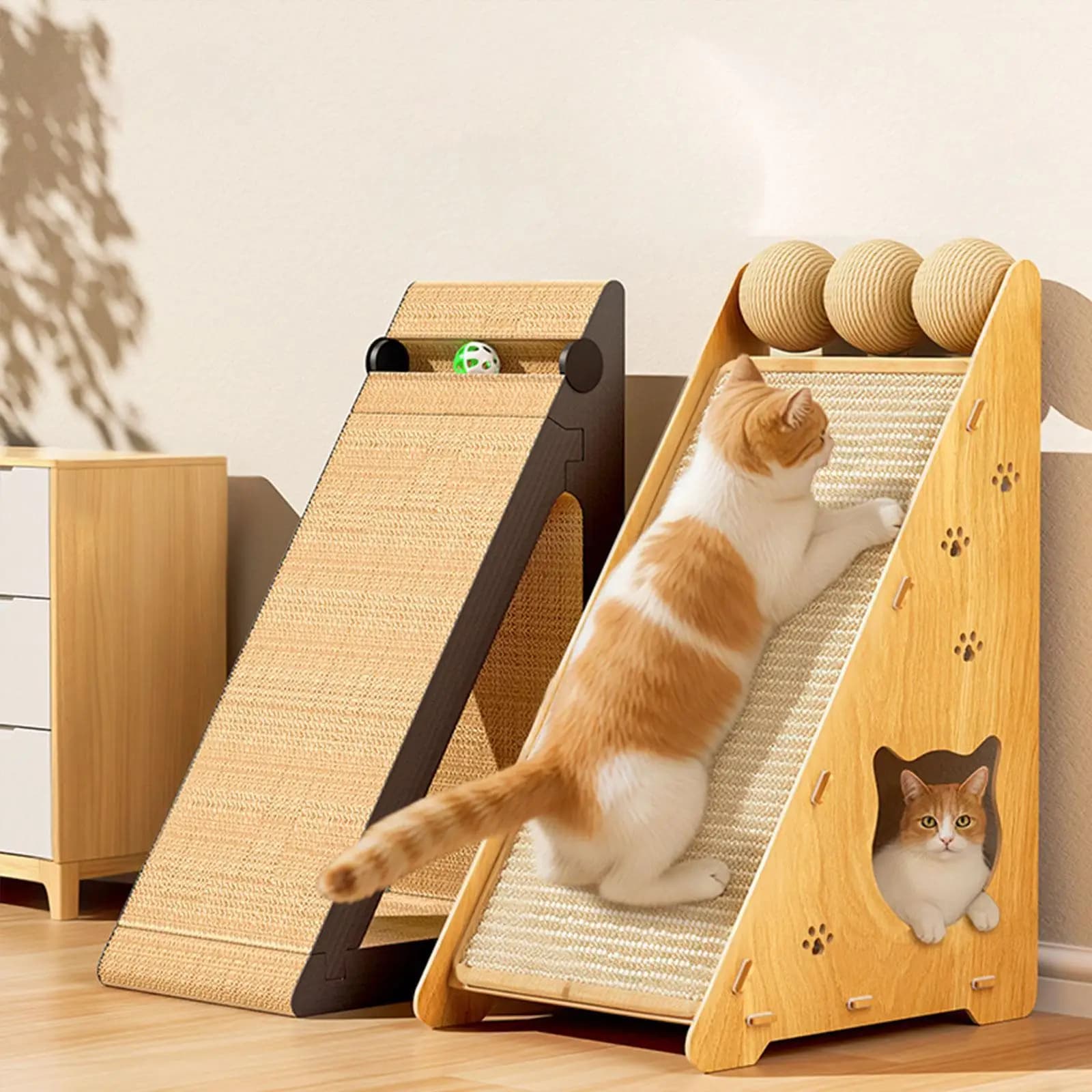 Tappetino Tiragraffi per Gatti, Tiragraffi in Legno e Sisal per Affilare le Unghie, Protezione per Mobili, per Esercizio Indoor