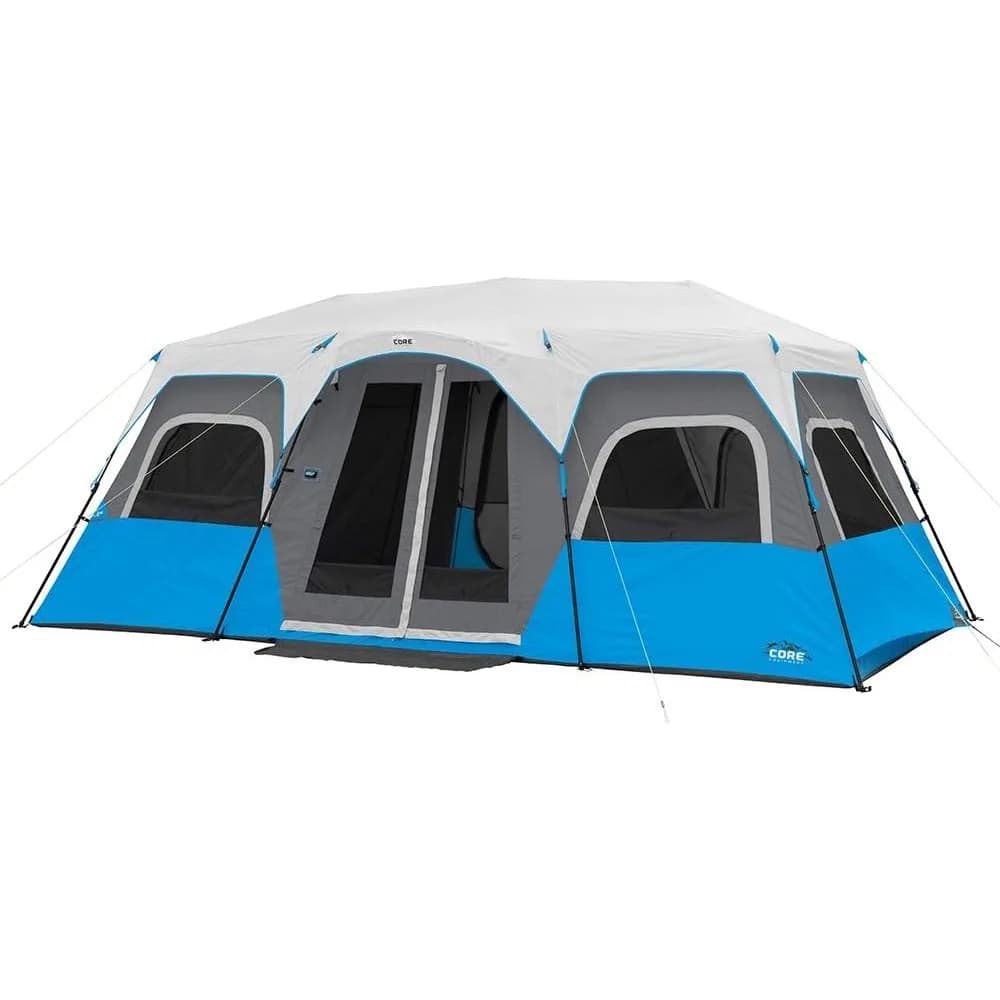 Tende da campeggio istantanee illuminate per 6, 9, 12 persone, tenda familiare multi-camera a montaggio rapido con tasche portaoggetti