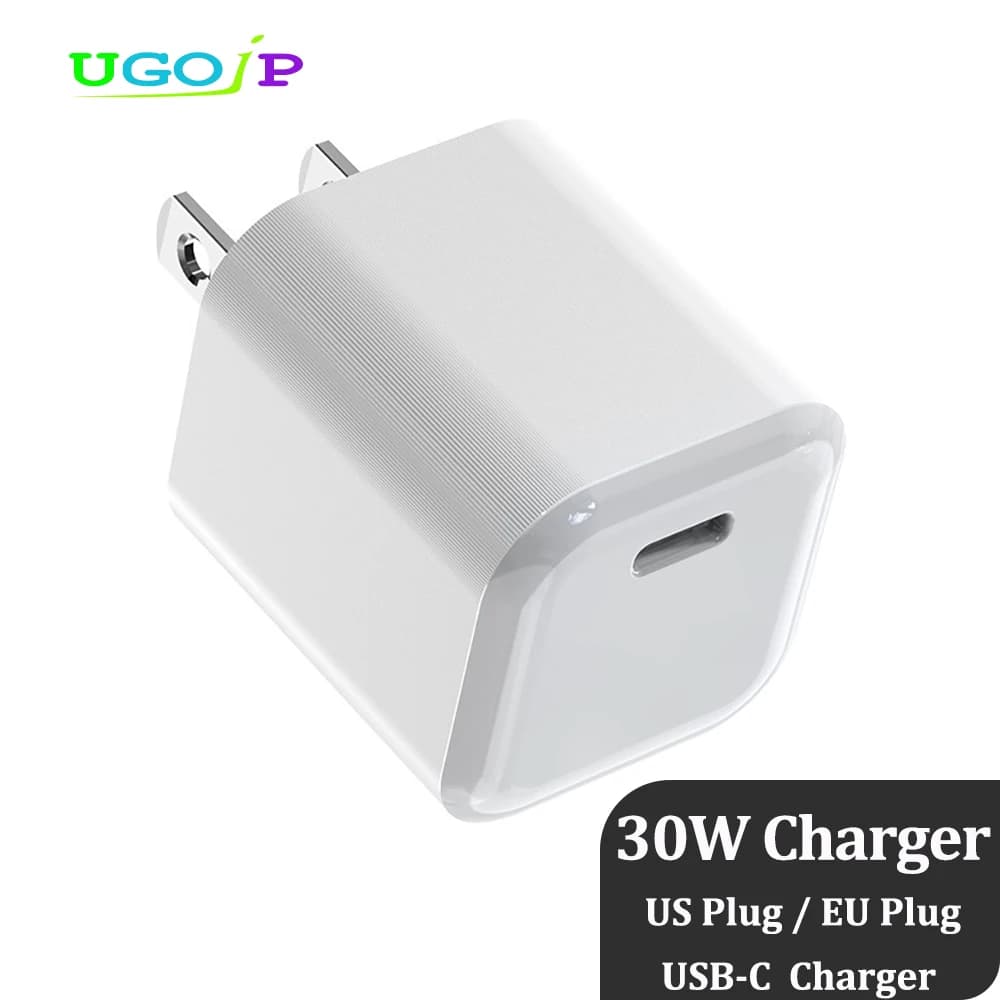 UGOjP 30W GaN USB C Charger US EU Plug PD PPS Fast Charging Adapter Compact Type C Phone Charger for iPhone Samsung Xiaomi iPad