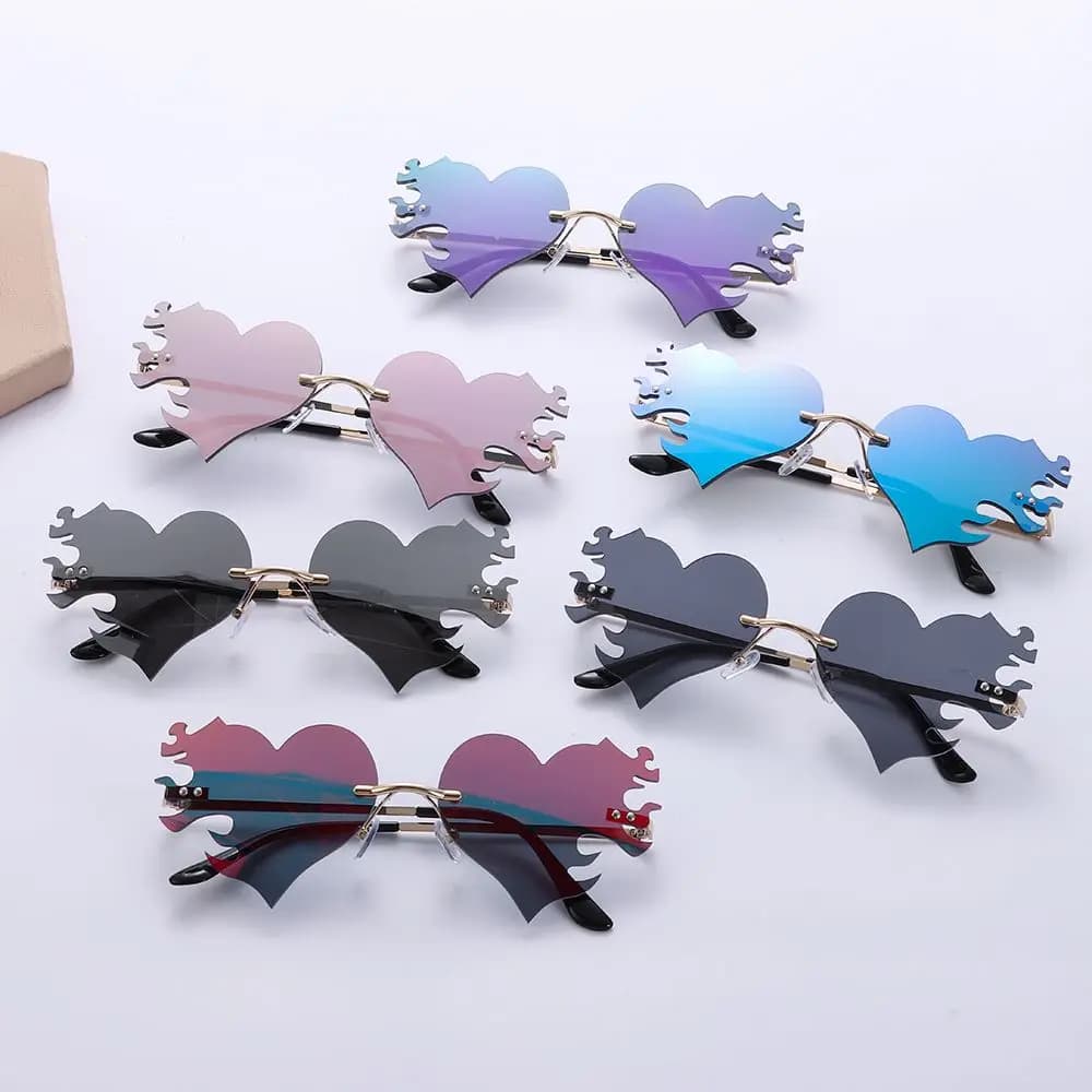 Unique Costume Party Favor Sunglasses for Women Heart Sunglasses Heart Glasses Rimless Sunglasses
