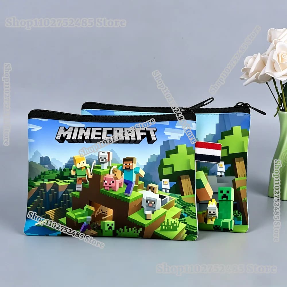 Portamonete Pixels Block Miner Crafted Print, Portafoglio, Pochette Creeper, Mini Borsa Cartoon, Porta Carte, Portachiavi, Portaoggetti Tascabile per Uomo e Donna